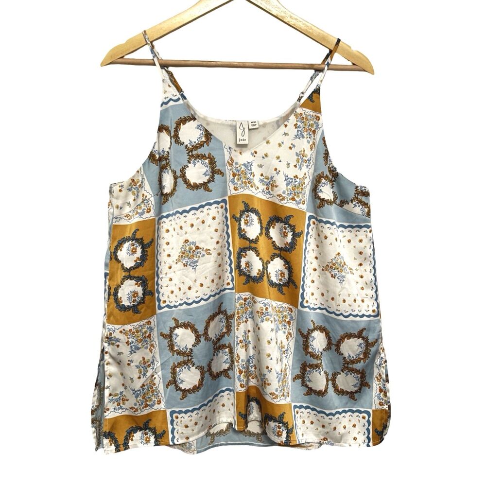 Joie Scarf Print Cami Tank Top Blue Mustard M Lined Rave Floral Garden Print